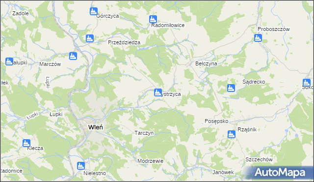 mapa Bystrzyca gmina Wleń, Bystrzyca gmina Wleń na mapie Targeo