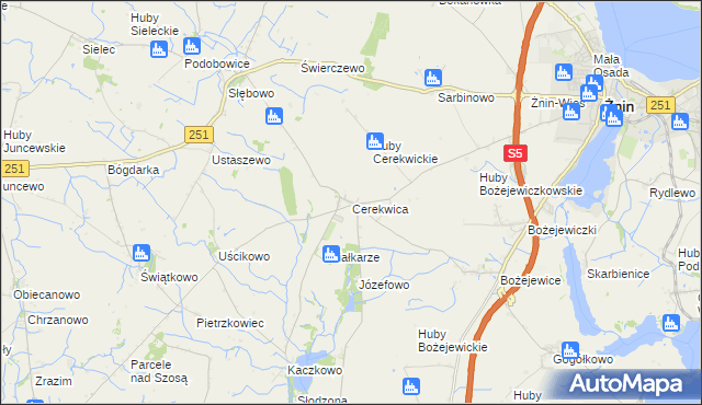 mapa Cerekwica gmina Żnin, Cerekwica gmina Żnin na mapie Targeo