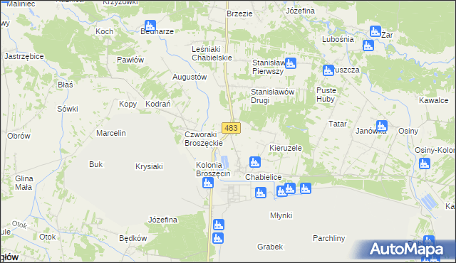 mapa Chabielice-Kolonia, Chabielice-Kolonia na mapie Targeo