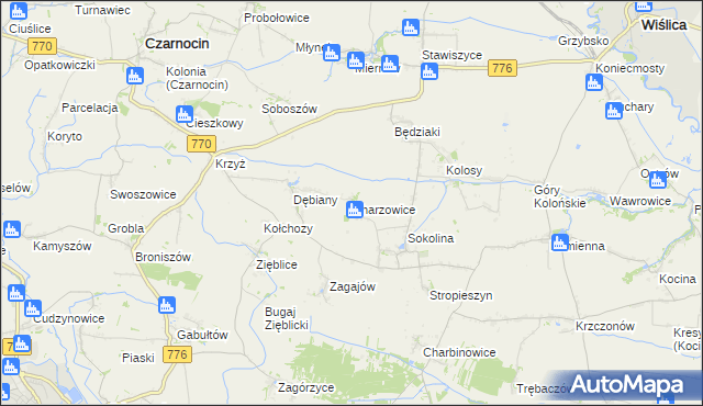 mapa Charzowice, Charzowice na mapie Targeo