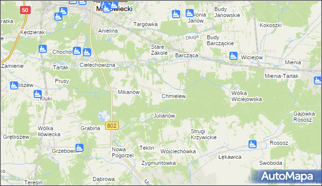mapa Chmielew gmina Mińsk Mazowiecki, Chmielew gmina Mińsk Mazowiecki na mapie Targeo
