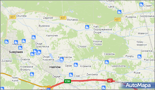 mapa Chobot gmina Halinów, Chobot gmina Halinów na mapie Targeo