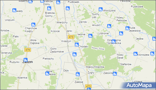 mapa Chodaki gmina Zadzim, Chodaki gmina Zadzim na mapie Targeo