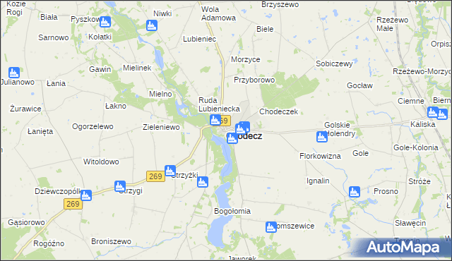 mapa Chodecz powiat włocławski, Chodecz powiat włocławski na mapie Targeo