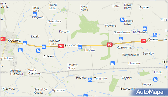 mapa Chodów powiat kolski, Chodów powiat kolski na mapie Targeo