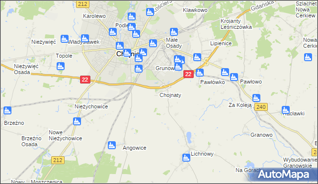 mapa Chojnaty gmina Chojnice, Chojnaty gmina Chojnice na mapie Targeo