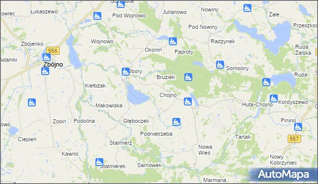 mapa Chojno gmina Chrostkowo, Chojno gmina Chrostkowo na mapie Targeo