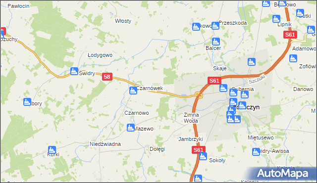 mapa Chojnowo gmina Szczuczyn, Chojnowo gmina Szczuczyn na mapie Targeo