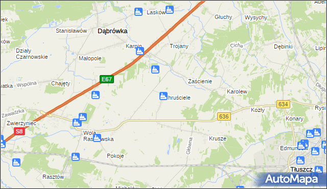 mapa Chruściele gmina Dąbrówka, Chruściele gmina Dąbrówka na mapie Targeo