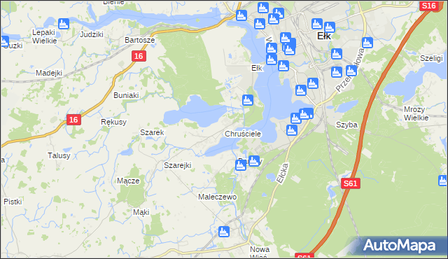mapa Chruściele gmina Ełk, Chruściele gmina Ełk na mapie Targeo