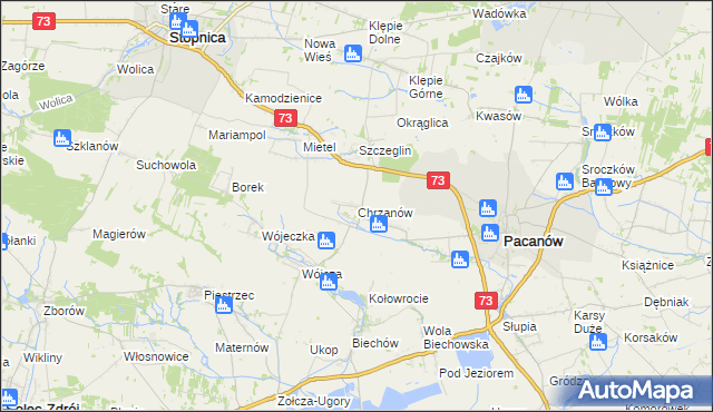 mapa Chrzanów gmina Pacanów, Chrzanów gmina Pacanów na mapie Targeo