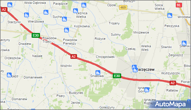 mapa Chrząstówek gmina Parzęczew, Chrząstówek gmina Parzęczew na mapie Targeo