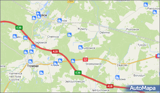 mapa Chudzowice, Chudzowice na mapie Targeo