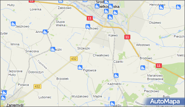 mapa Chwałkowo gmina Środa Wielkopolska, Chwałkowo gmina Środa Wielkopolska na mapie Targeo