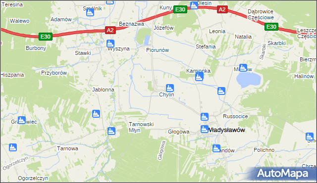 mapa Chylin gmina Władysławów, Chylin gmina Władysławów na mapie Targeo