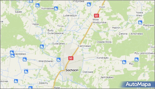 mapa Ciemniewo gmina Sochocin, Ciemniewo gmina Sochocin na mapie Targeo