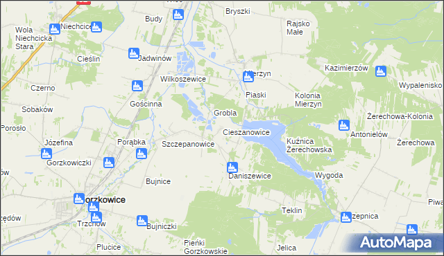 mapa Cieszanowice gmina Gorzkowice, Cieszanowice gmina Gorzkowice na mapie Targeo