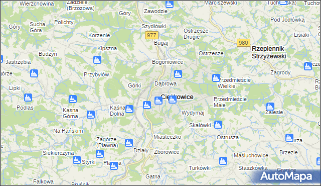 mapa Ciężkowice powiat tarnowski, Ciężkowice powiat tarnowski na mapie Targeo