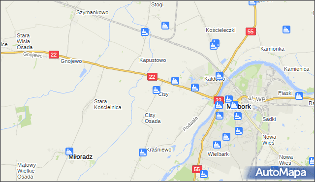 mapa Cisy gmina Malbork, Cisy gmina Malbork na mapie Targeo