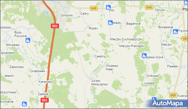 mapa Cwaliny gmina Stawiski, Cwaliny gmina Stawiski na mapie Targeo