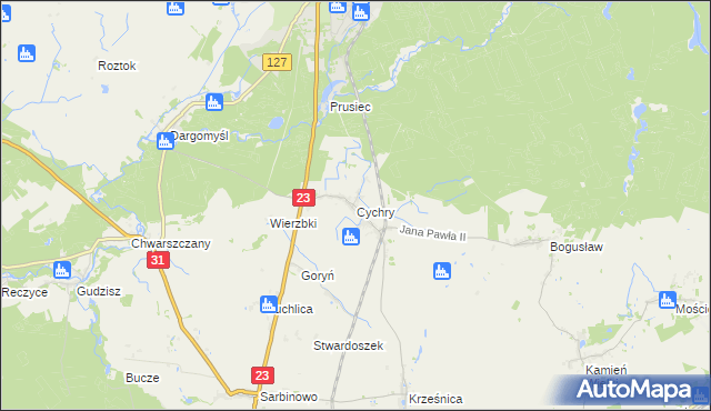 mapa Cychry gmina Dębno, Cychry gmina Dębno na mapie Targeo