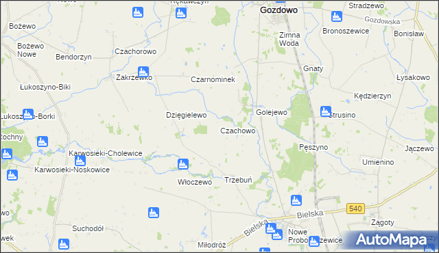 mapa Czachowo gmina Gozdowo, Czachowo gmina Gozdowo na mapie Targeo
