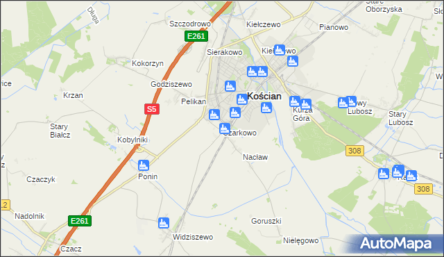 mapa Czarkowo gmina Kościan, Czarkowo gmina Kościan na mapie Targeo