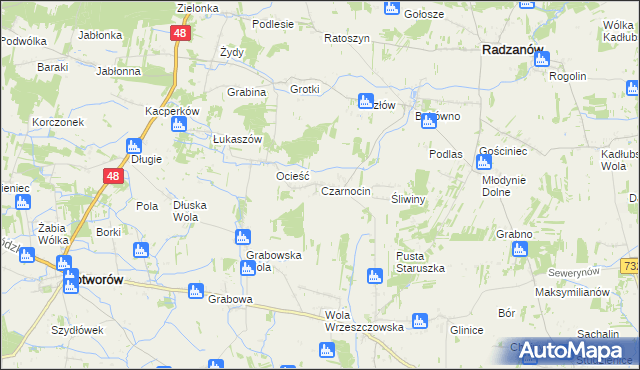 mapa Czarnocin gmina Radzanów, Czarnocin gmina Radzanów na mapie Targeo