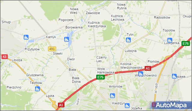 mapa Czarny Las gmina Mykanów, Czarny Las gmina Mykanów na mapie Targeo