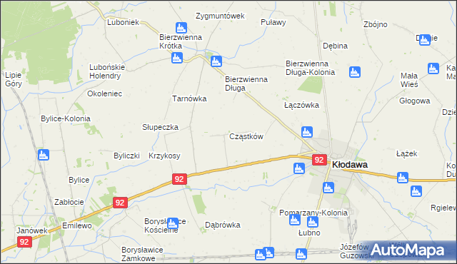 mapa Cząstków gmina Kłodawa, Cząstków gmina Kłodawa na mapie Targeo