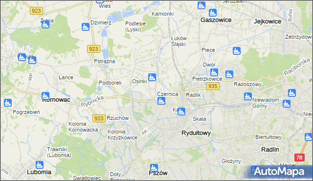 mapa Czernica gmina Gaszowice, Czernica gmina Gaszowice na mapie Targeo