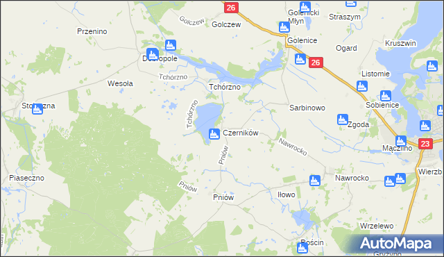 mapa Czerników gmina Myślibórz, Czerników gmina Myślibórz na mapie Targeo