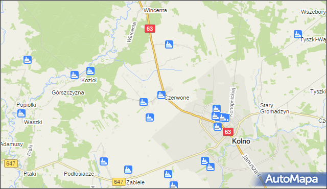 mapa Czerwone, Czerwone na mapie Targeo