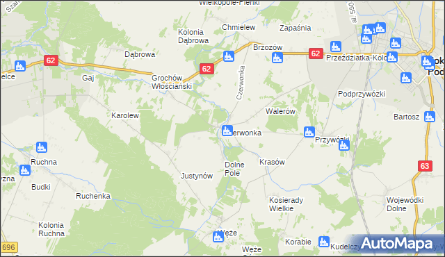 mapa Czerwonka gmina Sokołów Podlaski, Czerwonka gmina Sokołów Podlaski na mapie Targeo