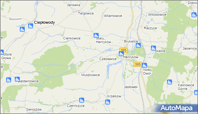 mapa Czesławice gmina Ciepłowody, Czesławice gmina Ciepłowody na mapie Targeo