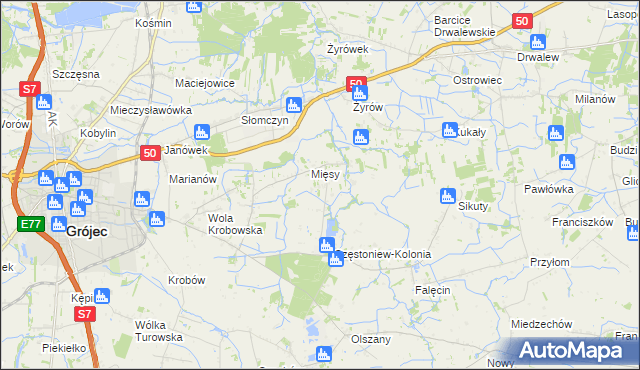 mapa Częstoniew, Częstoniew na mapie Targeo