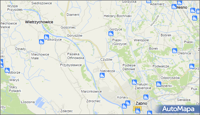 mapa Czyżów gmina Żabno, Czyżów gmina Żabno na mapie Targeo
