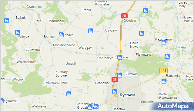 mapa Dąbroszyn gmina Rychwał, Dąbroszyn gmina Rychwał na mapie Targeo