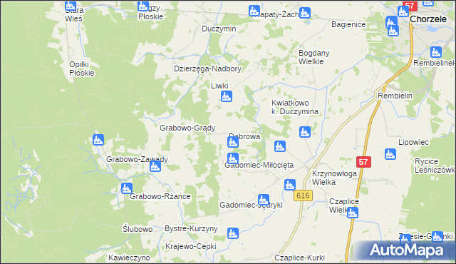 mapa Dąbrowa gmina Chorzele, Dąbrowa gmina Chorzele na mapie Targeo