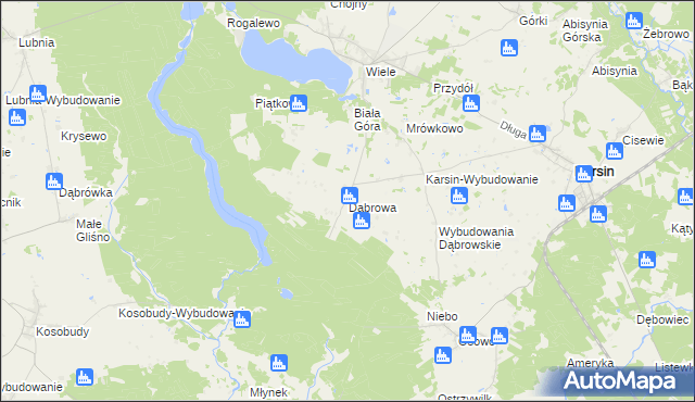 mapa Dąbrowa gmina Karsin, Dąbrowa gmina Karsin na mapie Targeo
