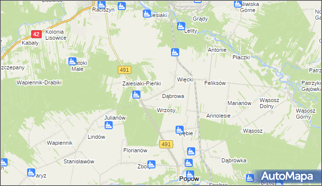 mapa Dąbrowa gmina Popów, Dąbrowa gmina Popów na mapie Targeo
