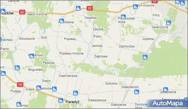 mapa Dąbrowa gmina Sławno, Dąbrowa gmina Sławno na mapie Targeo