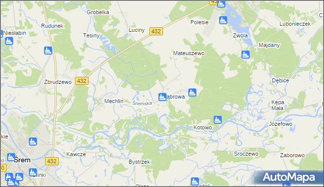 mapa Dąbrowa gmina Śrem, Dąbrowa gmina Śrem na mapie Targeo