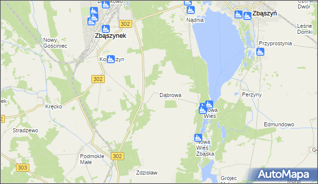 mapa Dąbrowa gmina Zbąszyń, Dąbrowa gmina Zbąszyń na mapie Targeo