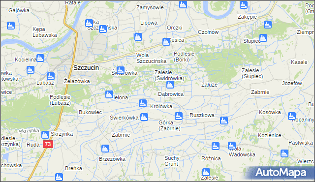 mapa Dąbrowica gmina Szczucin, Dąbrowica gmina Szczucin na mapie Targeo