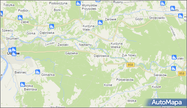 mapa Dąbrowica gmina Ulanów, Dąbrowica gmina Ulanów na mapie Targeo