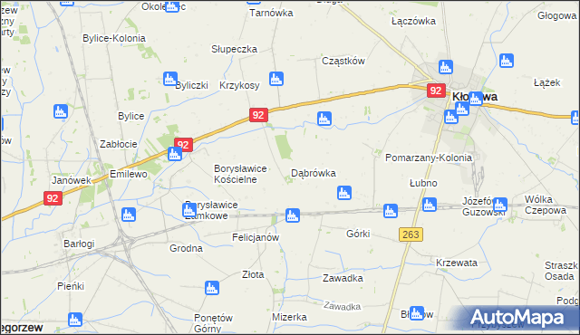 mapa Dąbrówka gmina Kłodawa, Dąbrówka gmina Kłodawa na mapie Targeo