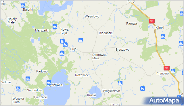 mapa Dąbrówka Mała gmina Węgorzewo, Dąbrówka Mała gmina Węgorzewo na mapie Targeo