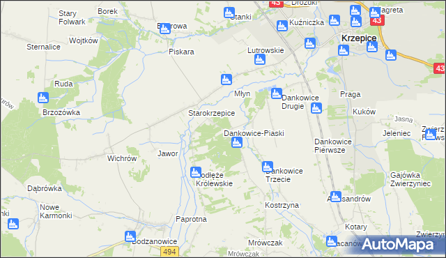 mapa Dankowice-Piaski, Dankowice-Piaski na mapie Targeo