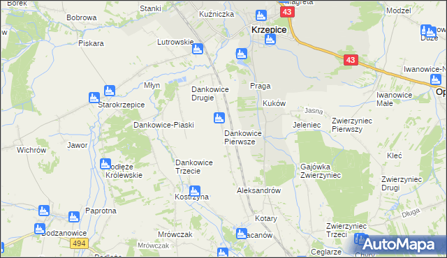 mapa Dankowice Pierwsze, Dankowice Pierwsze na mapie Targeo